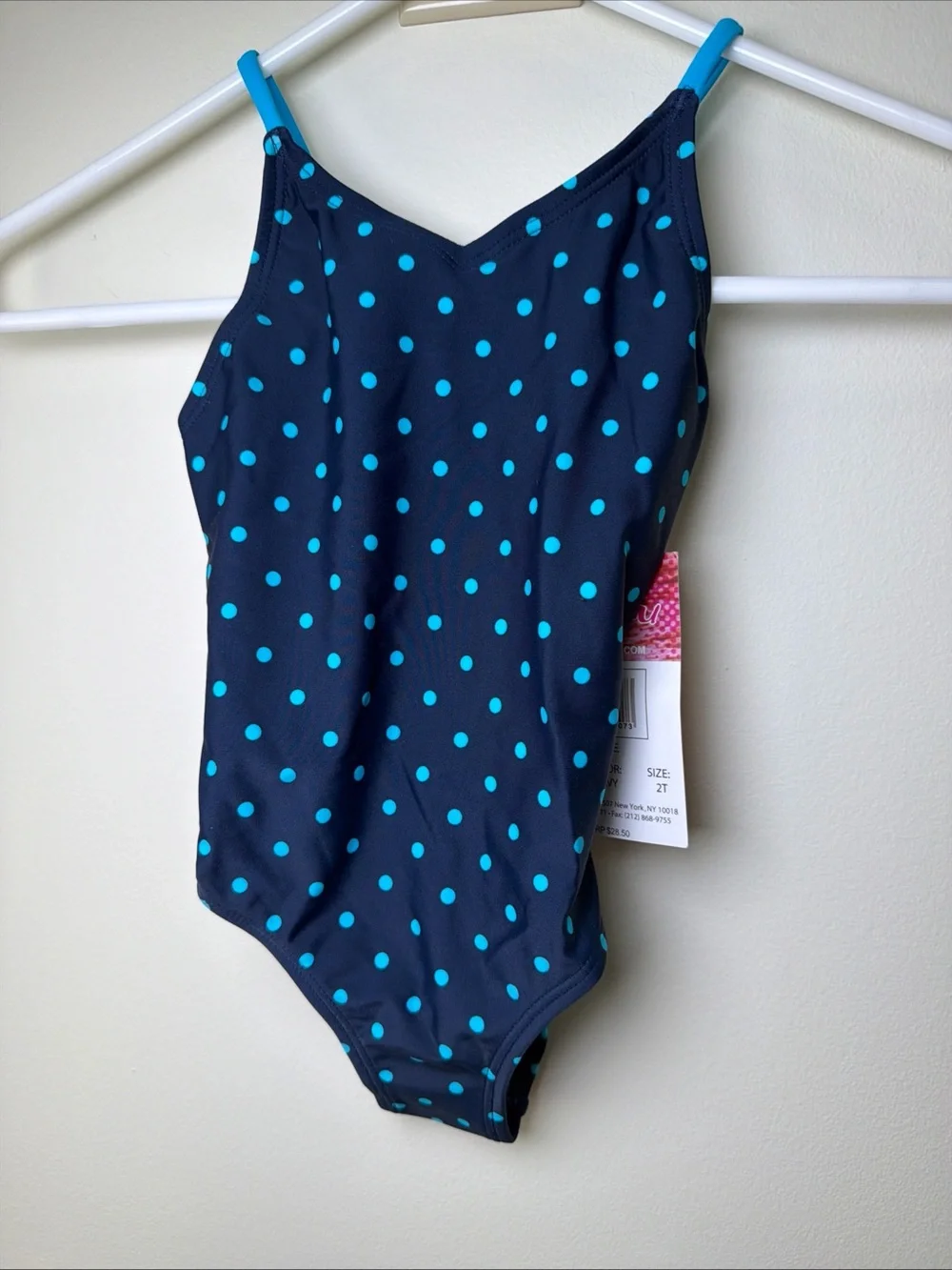 New Girls Kanu Surf Daisy UPF 50 Beach One Piece Swimsuit Blue Polka Dot Size 2T
